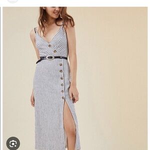 Urban Outfitters Black and White Striped Linen Midi Dress XS